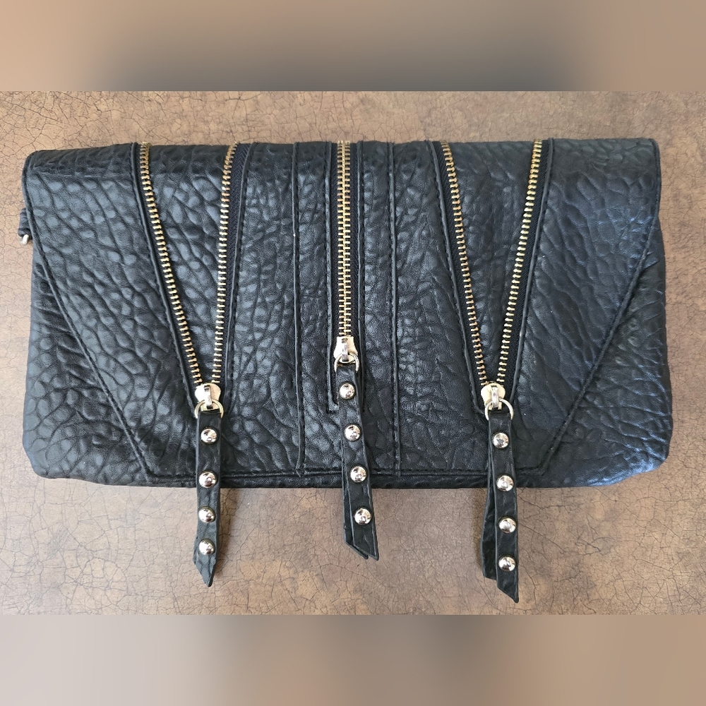 Black Studded Clutch with Zipper Accents